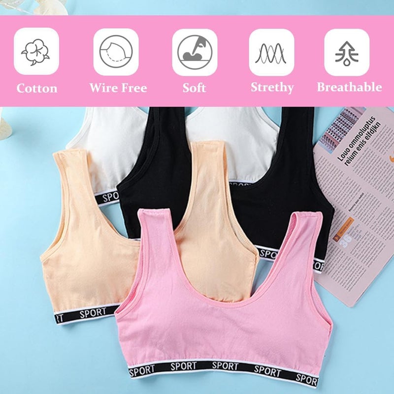 ABTRAV Girls Sports Bras Cotton Training Underwear with Removable Pads Teenage Crop Vest for 8-15 Years - Image 3